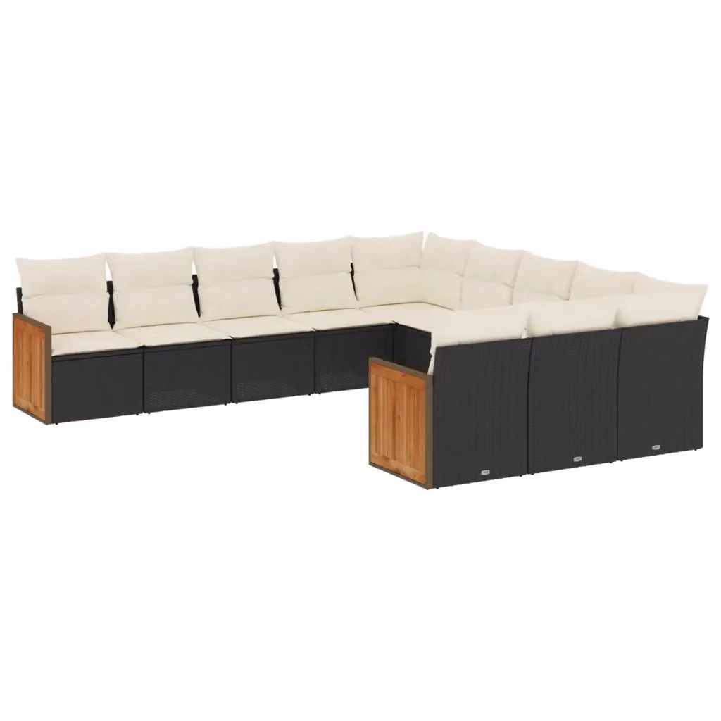 Set di divani da giardino vidaXL in polyrattan nero con cuscini bianchi e imbottitura mista per esterno – 2