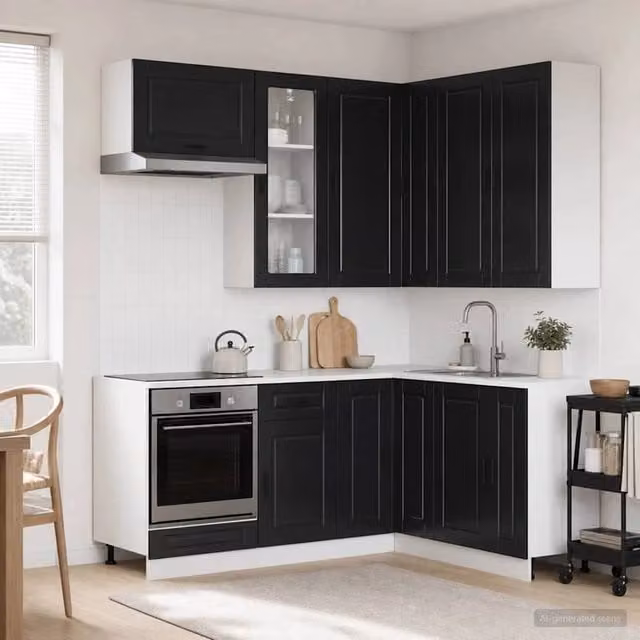 Unità cucina moderna vidaXL PORTO composta da 8 pezzi in nero con ante in vetro – 1