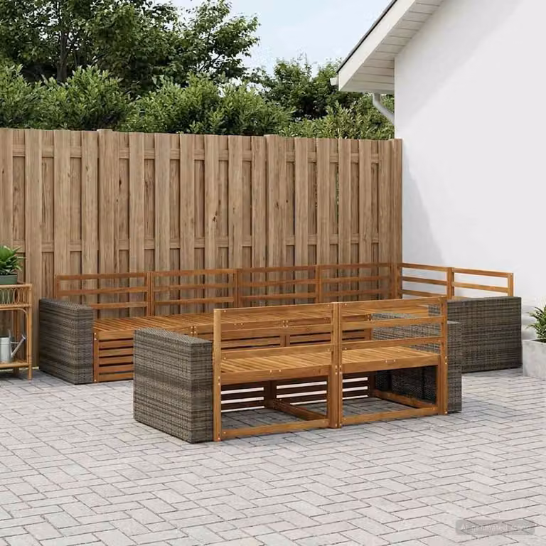 Set di divani da esterno vidaXL a forma di L in legno di acacia marrone con 7 pezzi e cuscini inclusi