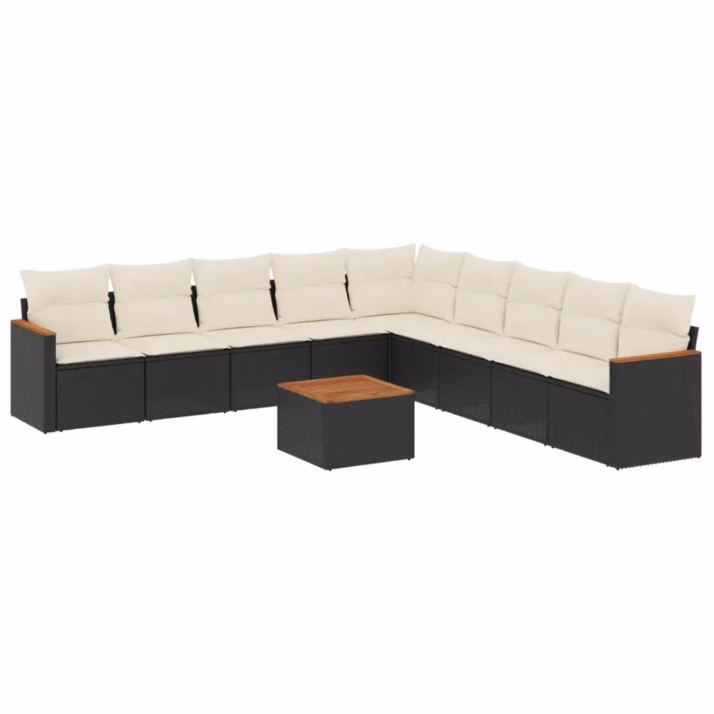 Set di divani da giardino vidaXL a forma di L con cuscini e tavolino, polyrattan nero e struttura in acciaio verniciato a polvere – 2