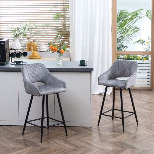 Set di 2 sgabelli da bar con schienale e poggiapiedi, grigi, 50 x 53 x 94 cm