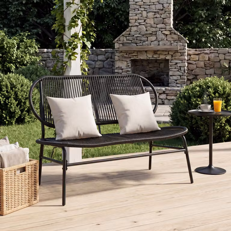 Panchina da esterno Costway in metallo e rattan nero con schienale ergonomico e cuscini inclusi per giardino e balcone