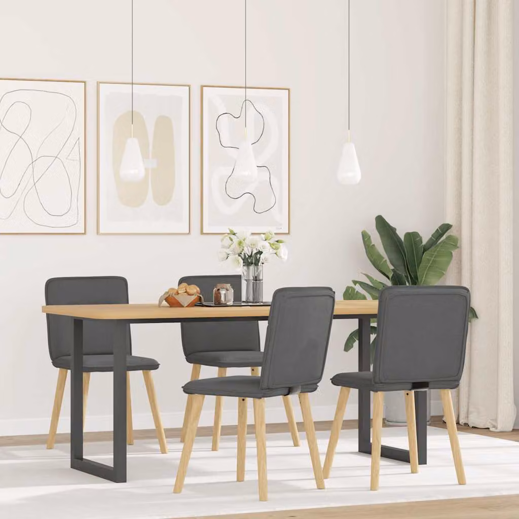 Set di 4 sedie da pranzo vidaXL in tessuto grigio con struttura in legno di gomma e metallo per cucina e soggiorno