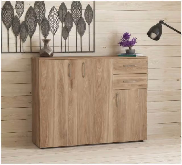 Mobile Multiuso in Kit Rovere 102 x 35,5 x h 92,5 cm a 3 Ante e 2 Cassetti
