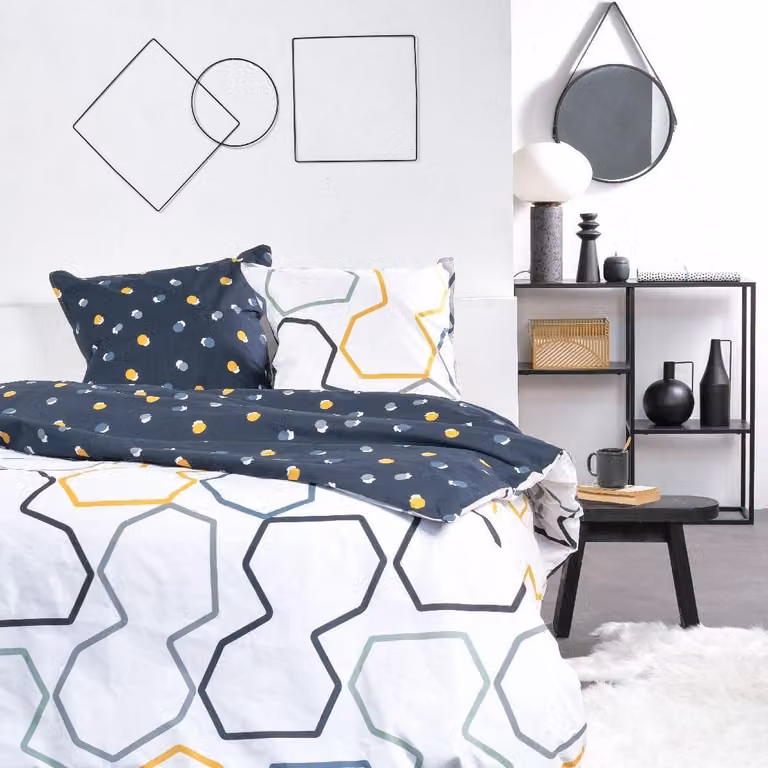 Set di lenzuola con copripiumino a motivi geometrici, per letto matrimoniale