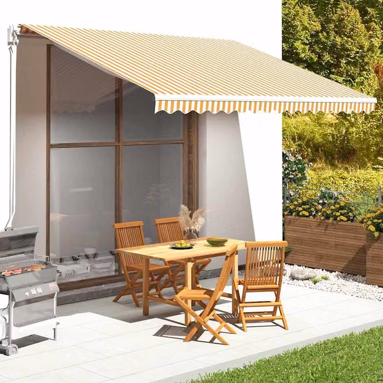 Tessuto di ricambio per tenda da sole vidaXL in poliestere, multicolore giallo e bianco, L: 430 cm, P: 345 cm