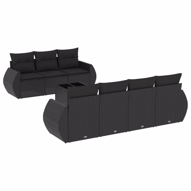 Set Divani da Giardino con Cuscini 8 pz Nero in Polyrattan