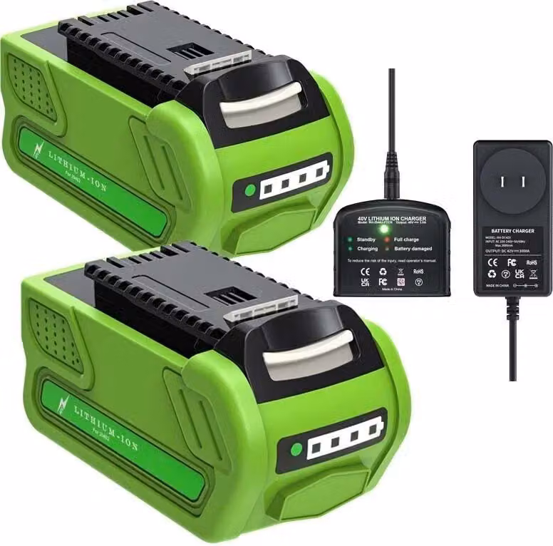 Batteria agli ioni di litio, capacità 8000 mAh, compatibile con gli utensili Greenworks da 40 V, 2 batterie e 1 caricabatterie