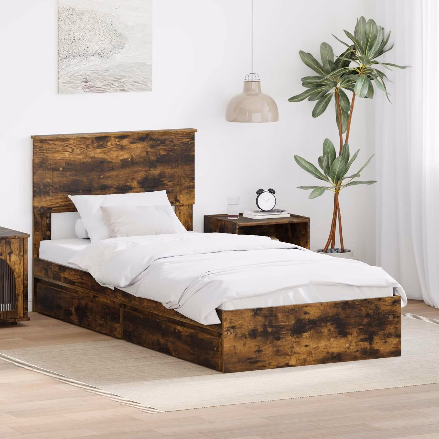 Letto con contenitore e cassetto vidaXL in rovere fumé, dimensioni 90 x 190 cm