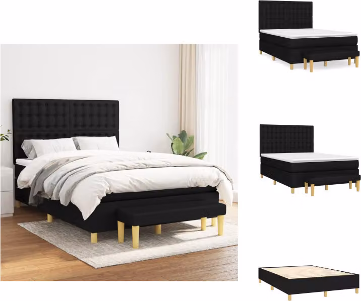 vidaXL Letto a molle con materasso nero 140x200 cm in tessuto - Letti e strutture letto