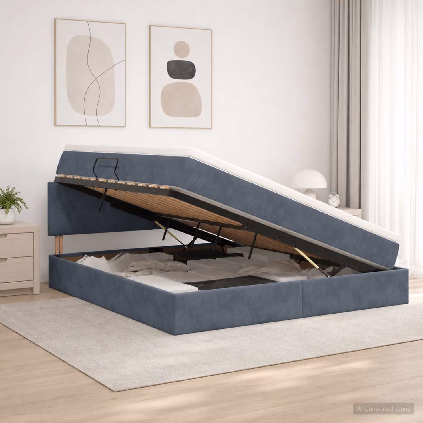 Letto con contenitore vidaXL in velluto grigio con base lift-up L 160 x P 200 cm