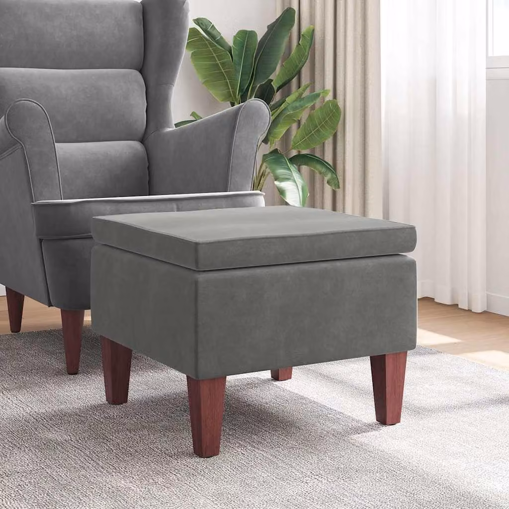 Poggiapiedi vidaXL in velluto grigio con gambe in legno