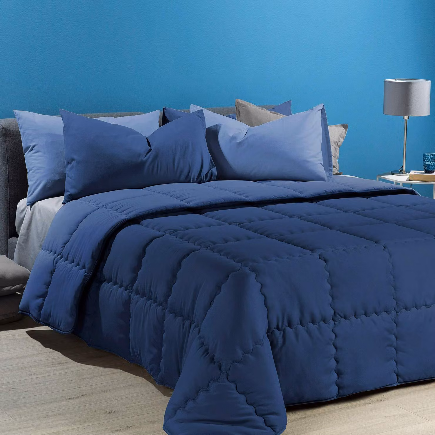 Copertura per piumino in microfibra, adatta per letto matrimoniale, colore blu, confezione singola