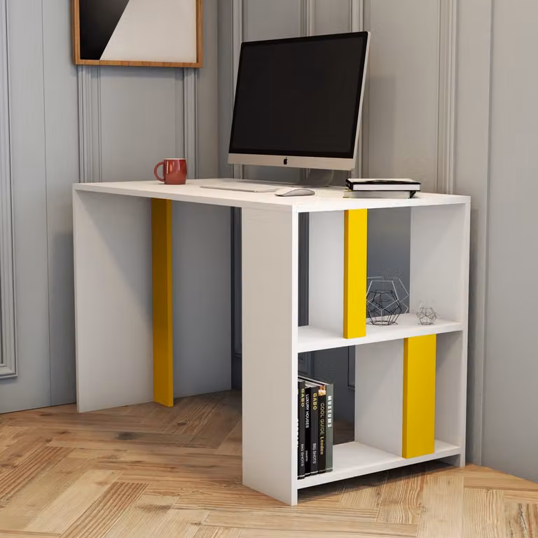 Skye Decor, Lima - Bianco, Giallo, Scrivania, Bianco, 100% PANNELLI DI PARTICELLE RIVESTITI IN MELAMMINA, 120 x 60 x 75,4 cm