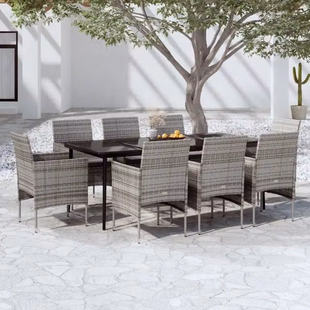 Set da Pranzo per Giardino 9 pz con Cuscini Grigio e Nero 3099316