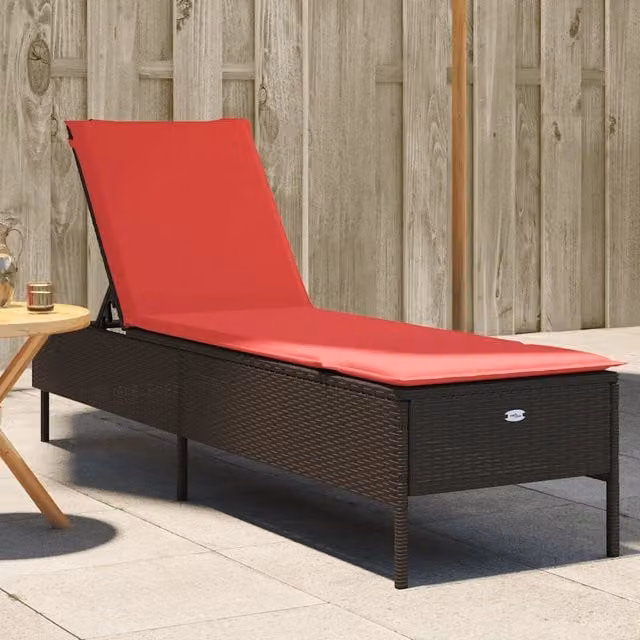 Lettino prendisole vidaXL in polyrattan marrone con cuscino regolabile e resistente alle intemperie