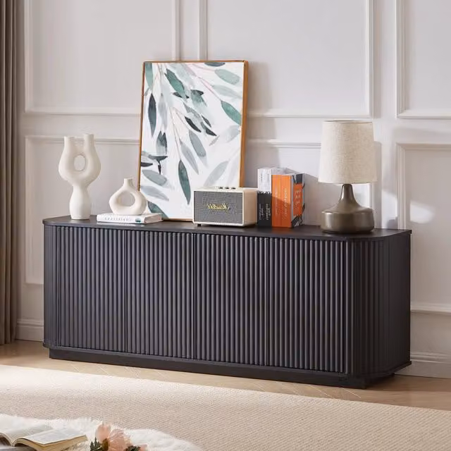 Madia 162.5x38.0x61.0 cm con 4 ante e motivo ondulato in MDF nero