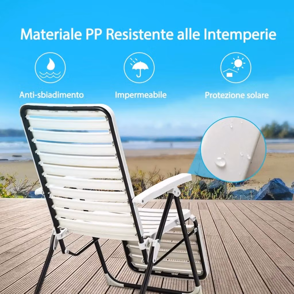 Set di 2 sedie pieghevoli da giardino Costway bianche, poltrone reclinabili con schienale alto regolabile in 7 posizioni, poggiapiedi incluso, resistenti alle intemperie per esterno, terrazzo e balcone – 2