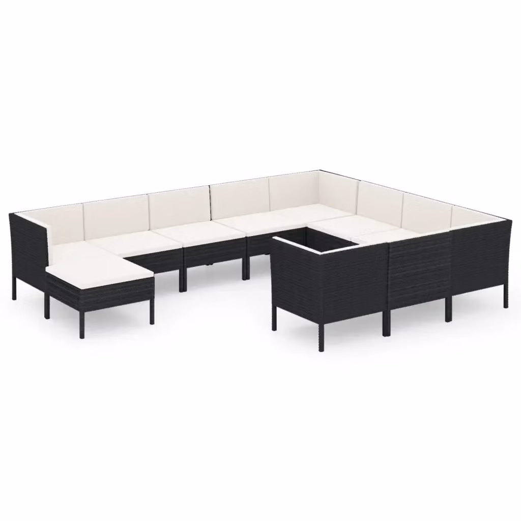 Set di Divani da Giardino vidaXL a Forma a U con Cuscini, Colore Nero e Bianco, 11 Pezzi – 2