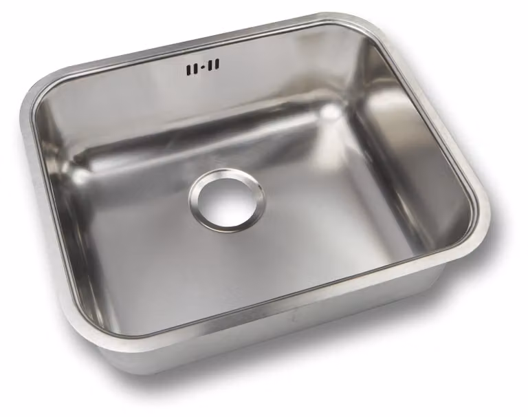 Lavello da cucina, con un solo vano, in acciaio inossidabile satinato.
