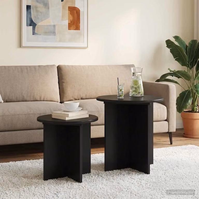 Set di 2 tavolini rotondi vidaXL in legno Rovere e Nero Ø 45 cm