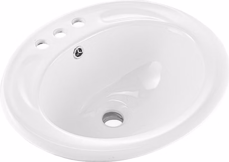 Lavabo - Lavabo semincasso - Dimensioni 48,5 x 42,5 cm - Ovale - Con troppopieno - Per rubinetteria a 3 fori - Salvaspazio per bagni piccoli - Bianco