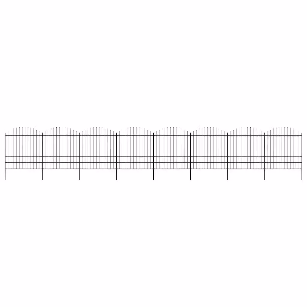 Recinzione da giardino con punta a lancia in acciaio nera vidaXL L: 1339 cm, H: 200 cm
