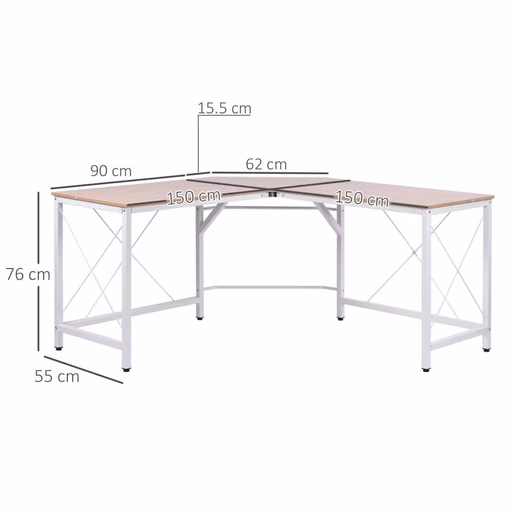 Scrivania angolare a L MIVRAY con piano in MDF melaminato beige e bianco e struttura in acciaio, L/P/H: 150 x 150 x 76 cm – 2