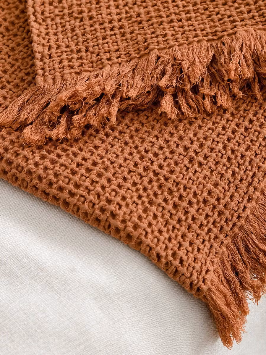 Plaid in cotone Kenay Home colore terracotta per adulti, 120 x 120 cm – 2