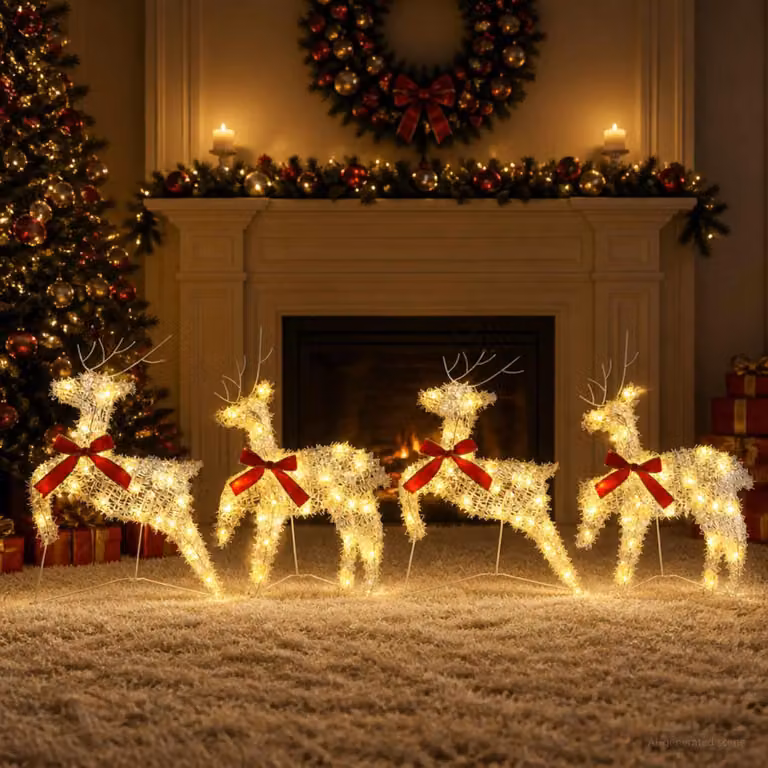 Alce natalizio, confezione da 4 pezzi, 80 LED, luce bianca calda, dimensioni 43 x 19 x 65 cm