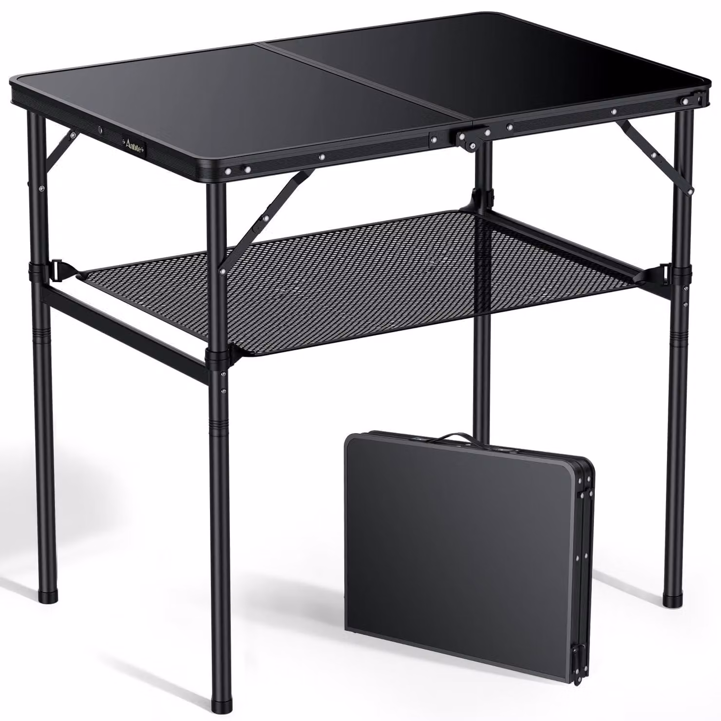 Tavolo da campeggio pieghevole Anbte, dimensioni 90x60x74,7 cm (lunghezza x larghezza x altezza), struttura in alluminio, regolabile in 2 altezze