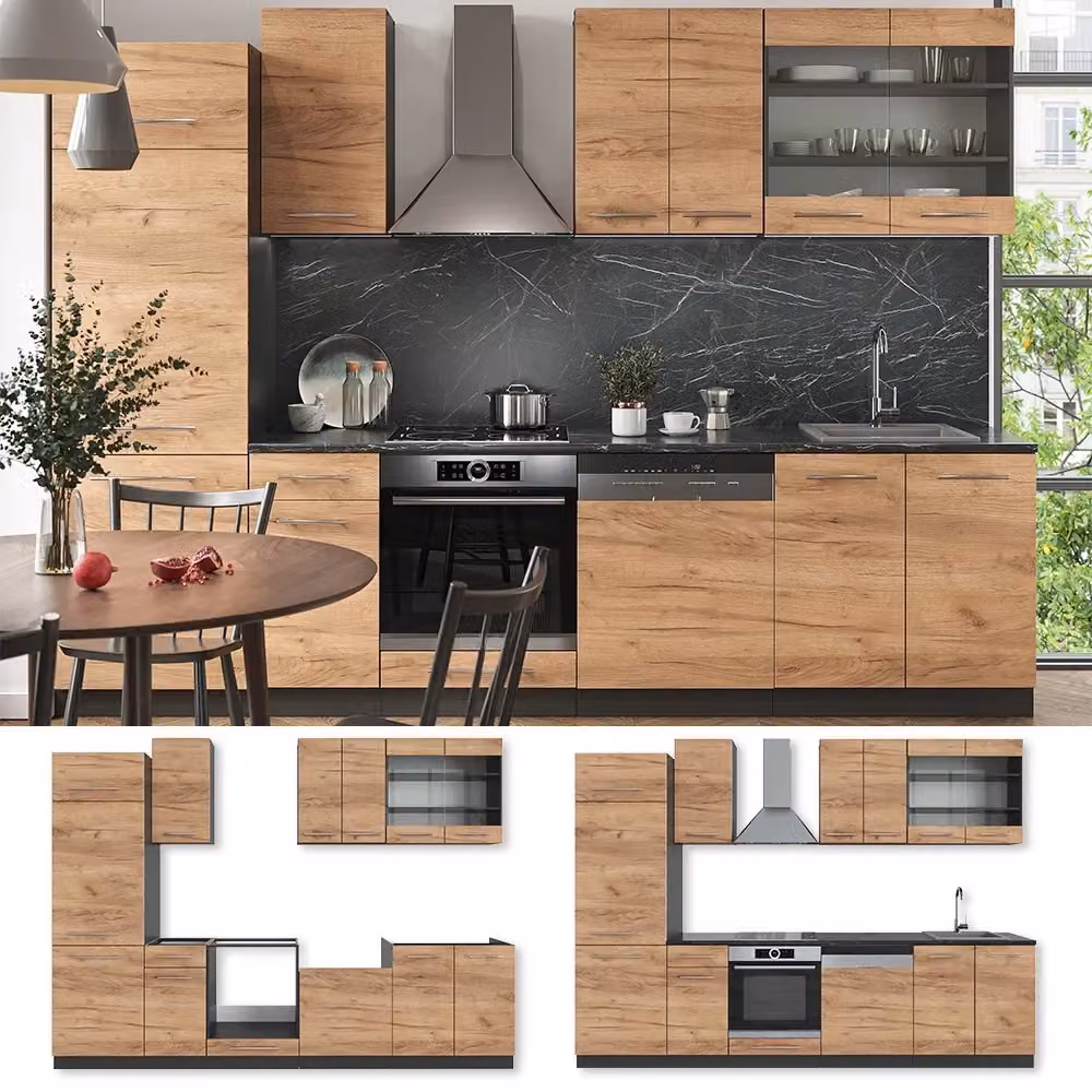 Cucina componibile moderna Fame-Line Vicco in rovere dorato e antracite, larghezza: 300 cm, senza piano di lavoro – 2