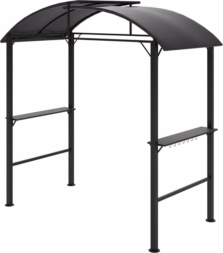 Gazebo per barbecue 233 x 110 x 235 cm, padiglione da giardino antivento con doppio tetto, ripiani, gazebo con protezione UV, padiglione per barbecue in acciaio, tenda da giardino per barbecue per feste, grigio scuro Aosom