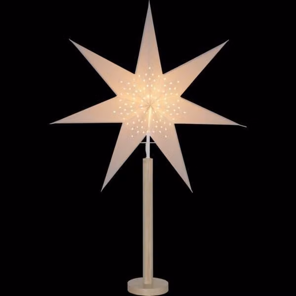 Stella di carta Elice - in piedi - a 7 punte - P: 60cm H: 85cm - inclusa presa E14 e cavo - bianco/natura