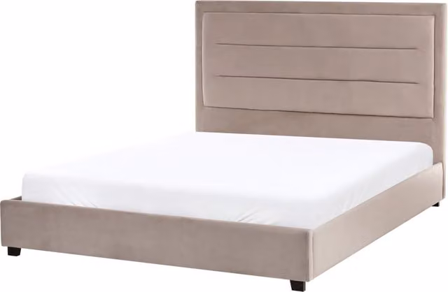 Letto matrimoniale in velluto tortora 180 x 200 cm con testiera imbottita stile moderno