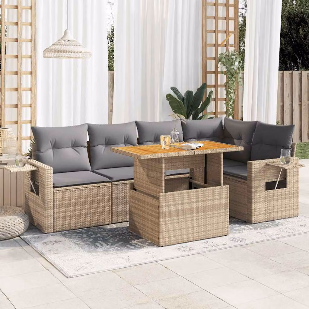 Set Divano da Giardino vidaXL a Forma di L in Polyrattan con Tavolino e Cuscini Beige e Grigio