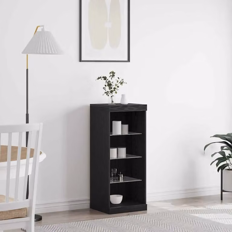 Madia moderna vidaXL con illuminazione LED in rovere nero e vetro, L 41 cm x P 37 cm x H 100 cm