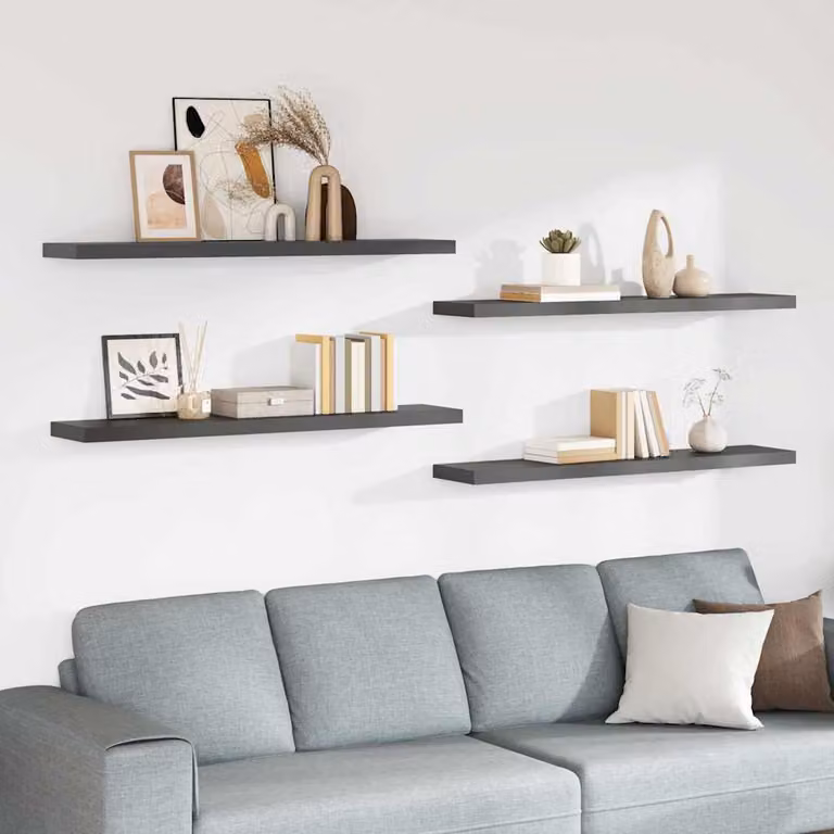 Set di 4 Scaffali a Parete vidaXL in MDF Grigio Lucido L 120 cm x P 23,5 cm x H 3,8 cm