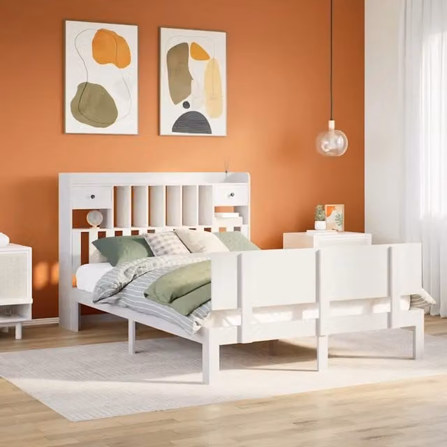 Letto Libreria senza Materasso Bianco 150x200 cm Legno di Pino 3322695