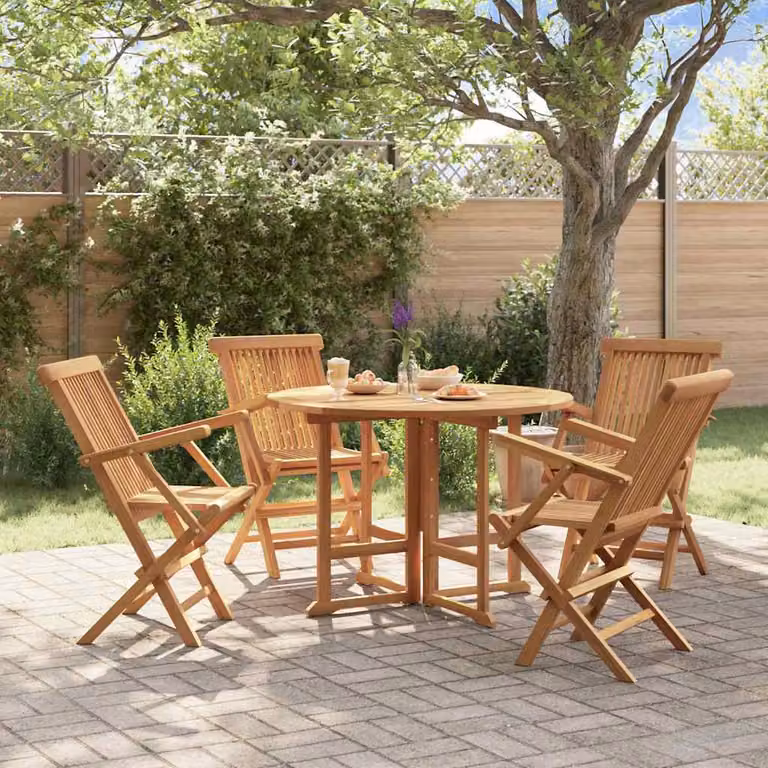 Set da pranzo pieghevole per esterni vidaXL in legno di teak marrone composto da 5 pezzi