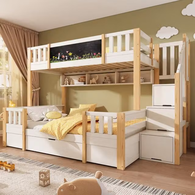 letto a castello in legno massiccio e metallo bianco naturale 253 x 145 cm