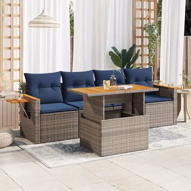Set Divano da Giardino 5 pz con Cuscini Grigio in Polyrattan 3327547