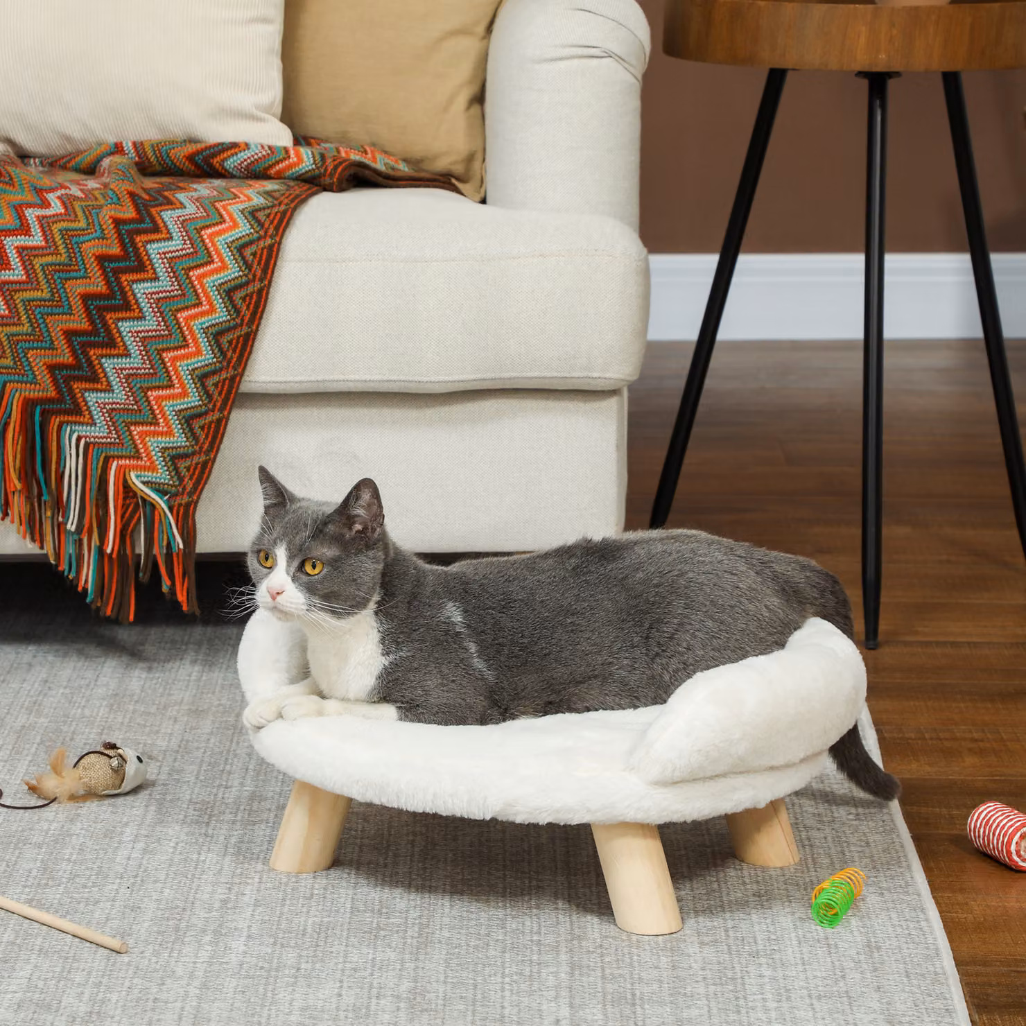 Cuccia divanetto PawHut per cani e gatti con schienale e fodera rimovibile, L 47 x P 40 x H 20 cm, beige – 2