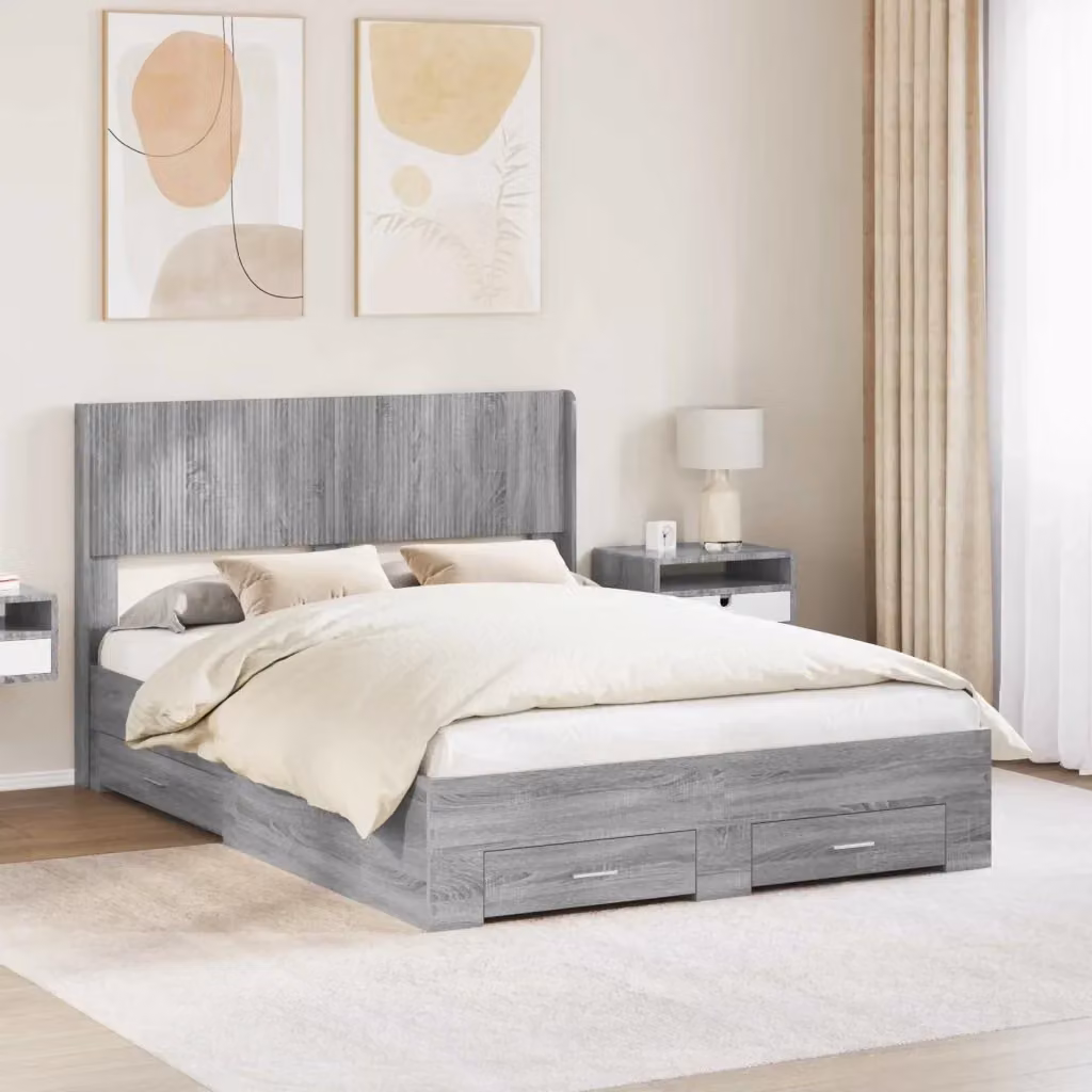 Letto matrimoniale con contenitore e testata in tessuto grigio L/P/H: 140 x 200 x 146,5 cm – 2