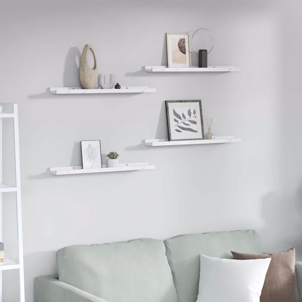 Set di 4 Scaffali da Parete vidaXL in Marmo Bianco, Design Moderno, L: 60 cm, P: 9 cm, H: 3 cm
