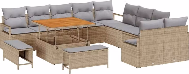 Set Divano da Giardino con cuscino 13 pcs Beige polyrattan