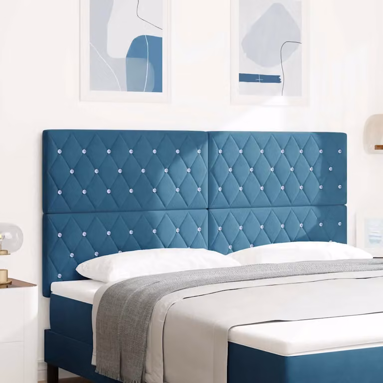 Testiera per letto vidaXL in velluto blu con illuminazione LED integrata, Larghezza: 180 cm