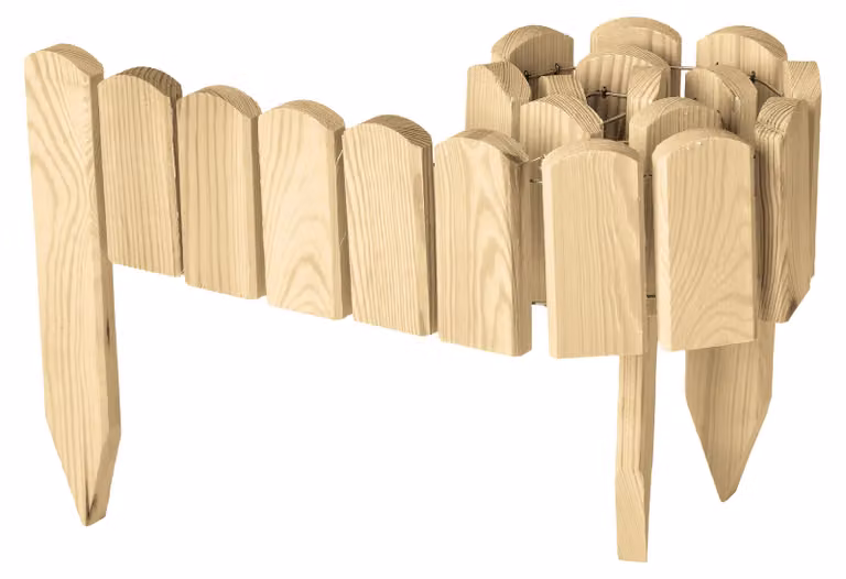 Bordi in legno per aiuole Garronda, recinzione flessibile a rotolo, bordura per giardino, impregnata. Lunghezza: 100 cm (colore naturale, altezza: 10 cm)