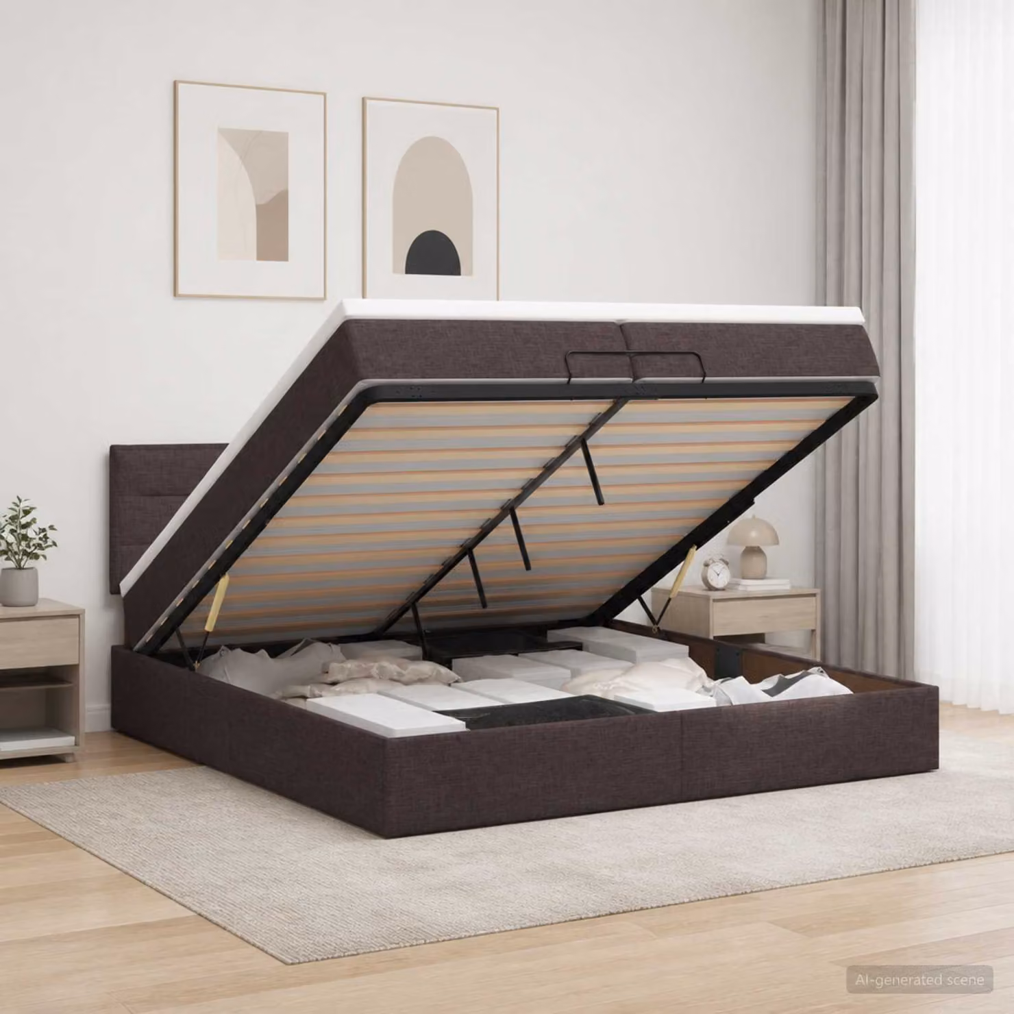 Letto ottomano con materasso vidaXL in tessuto marrone scuro L/P: 200 x 200 cm