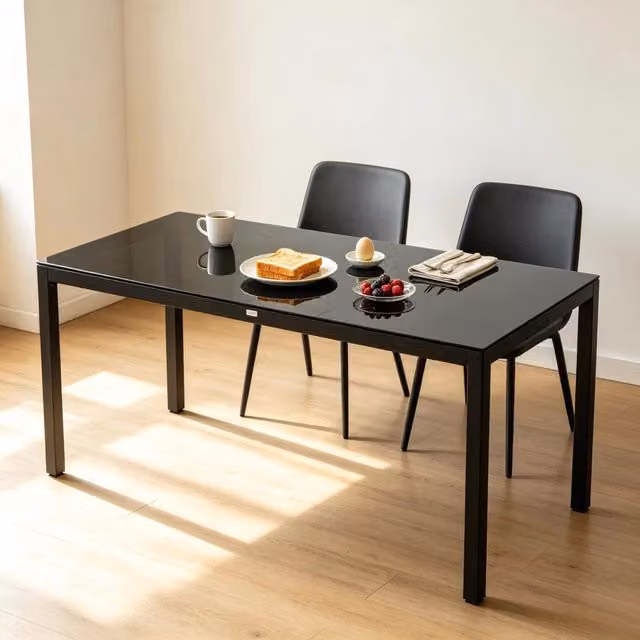 Tavolo da giardino rettangolare estensibile WISHDOR in alluminio verniciato nero e vetro temperato L/P/H: 180 x 80 x 72 cm